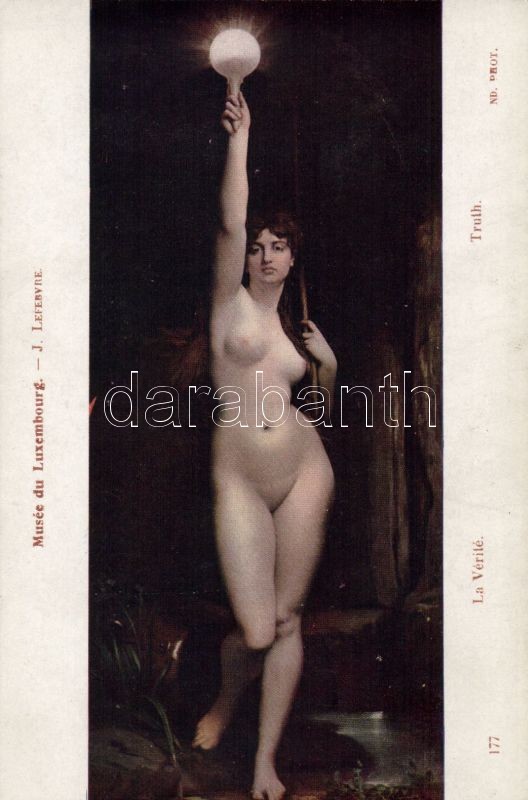 La Vérité / Truth, erotic nude art postcard s: J. Lefebvre, Az igazság, erotikus meztelen művészlap s: J. Lefebvre