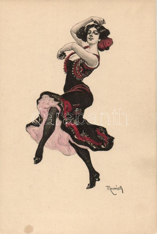 Spanyol táncosnő, Simplicissimus-Karte Serie I. Nr. 7. s: Reznicek, Spanish dancing lady, Simplicissimus-Karte Serie I. Nr. 7. s: Reznicek
