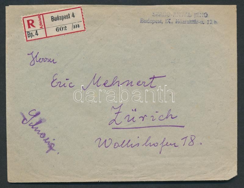 Registered airmail cover to Switzerland, Ajánlott légi levél Svájcba