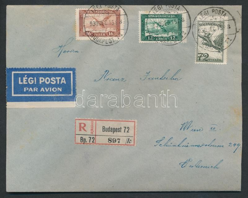 Registered airmail cover to Vienna, Ajánlott légi levél Bécsbe