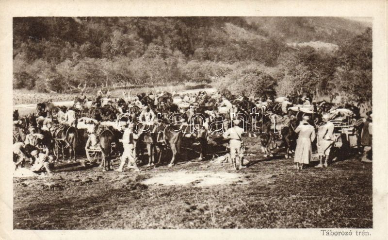 Táborozó trén 'Érdekes Újság' kiadása, Military WWI cavalry camp