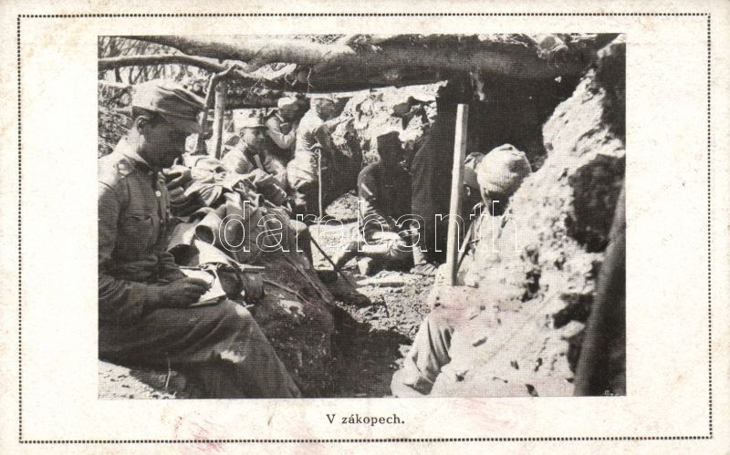 V zákopech / WWI Czech military soldiers in the trenches, Első világháborús cseh katonák a lövészárokban