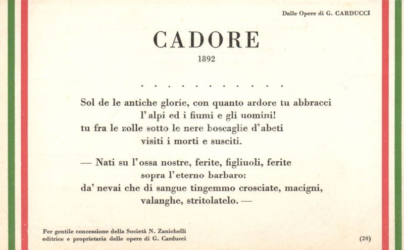 Giosue Carducci's Cadore / Italian national poem, propaganda, Giosue Carducci olasz nemzeti verse, propaganda