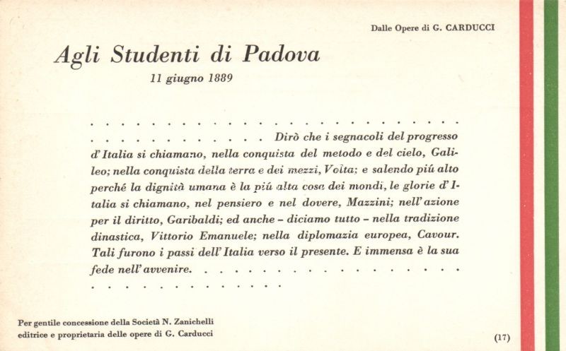 Giosue Carducci's Agli Studenti di Padova / Italian national poem, propaganda, Giosue Carducci olasz nemzeti verse, propaganda