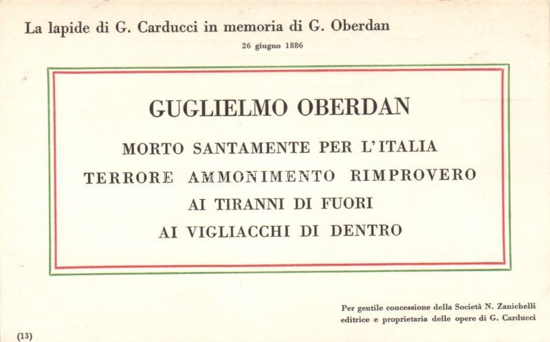Giosue Carducci's in memoria di G. Oberdan / Italian national poem, propaganda, Giosue Carducci olasz nemzeti verse, propaganda