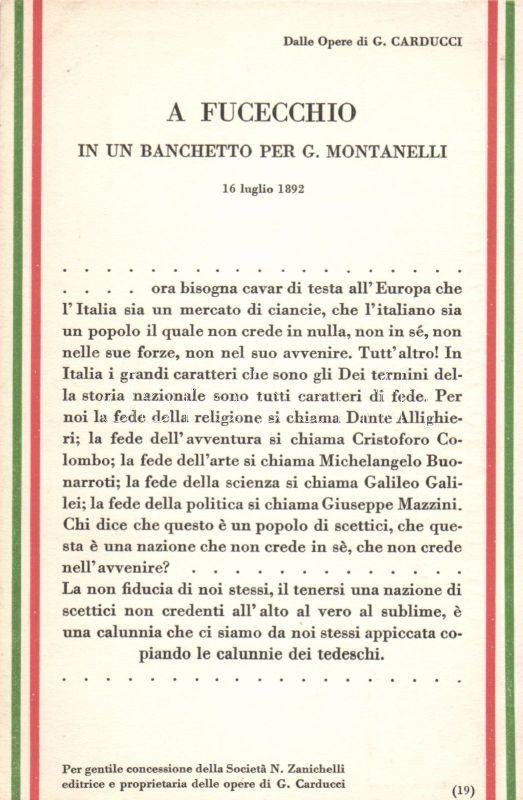 Giosue Carducci olasz nemzeti verse, propaganda, Giosue Carducci's A Fucecchio / Italian national poem, propaganda