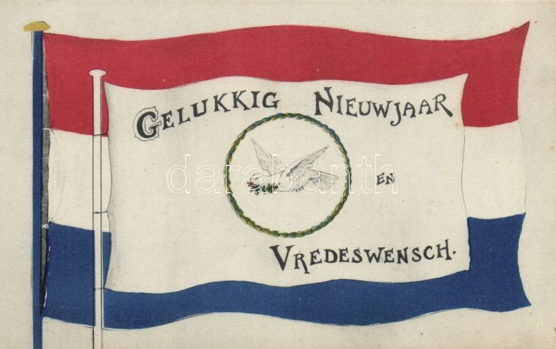 Gelukking Nieuwjaar en Vredeswensch / Newy Year, Dutch peace propaganda, flag, Újév, Holland béke propaganda, zászló