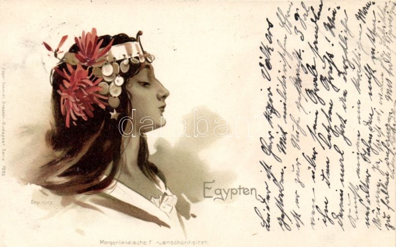 Egyiptomi hölgy, Morgenlandische Frauenschönheiten litho, Egyptian folklore, lady Morgenlandische Frauenschönheiten litho