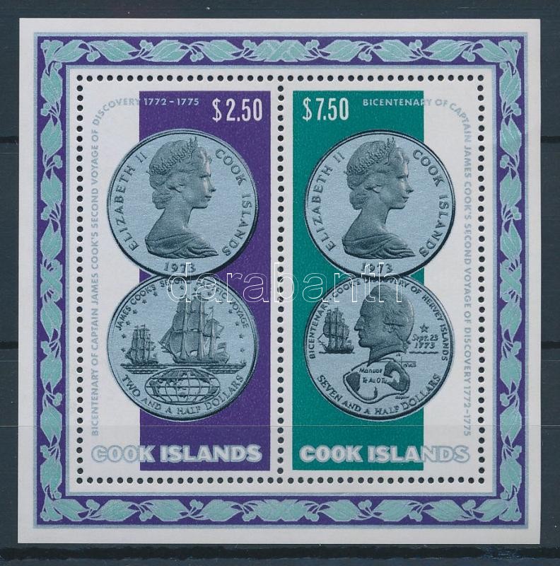 Cook emlékpénzek blokk, Cook commemorative coins block, Cook Gedenkmünze Block