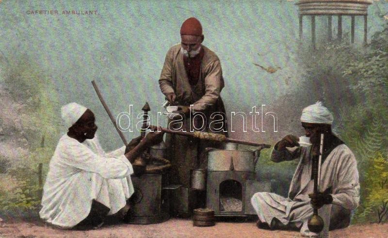 Arab kávézó, folklór; Lichtenstein & Harari, Cairo No. 151., Cafetier Ambulant / Arabian café, folklore; Lichtenstein & Harari, Cairo No. 151.