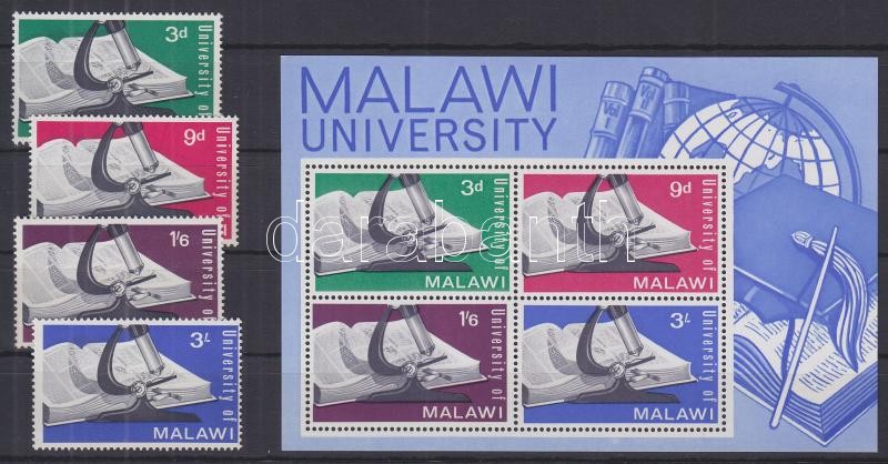 The foundation of the Malawi University set + block, Malawi egyetem alapítása sor + blokk, Gründung der Malawi-Universität Satz + Block