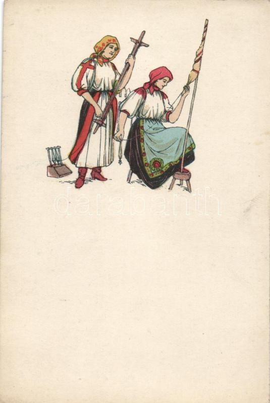 Hungarian folklore, spinning woman, Magyar folklór, fonó asszonyok