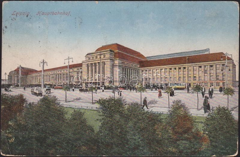 Leipzig central railway station with tram