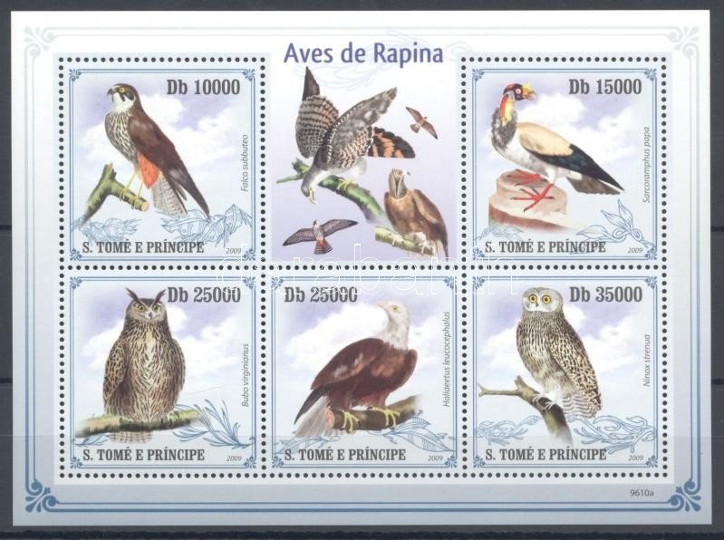 Raptorial birds minisheet, Ragadozó madarak kisív, Raubvögel Kleinbogen