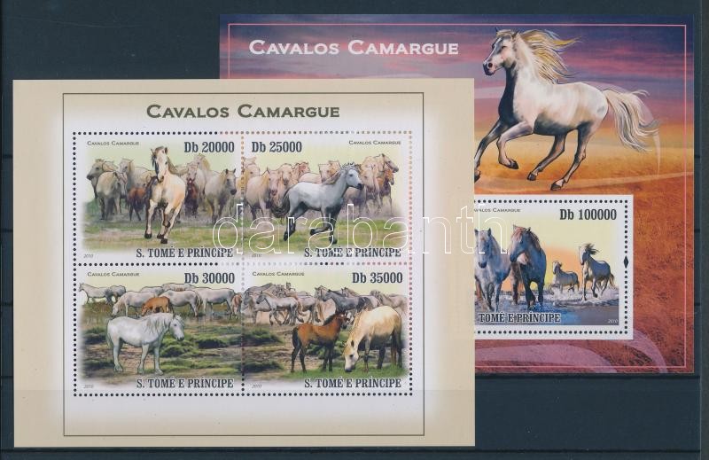 Camargue horses minisheet + block, Camargue-i lovak kisív + blokk, Camarguepferde Kleinbogen + Block