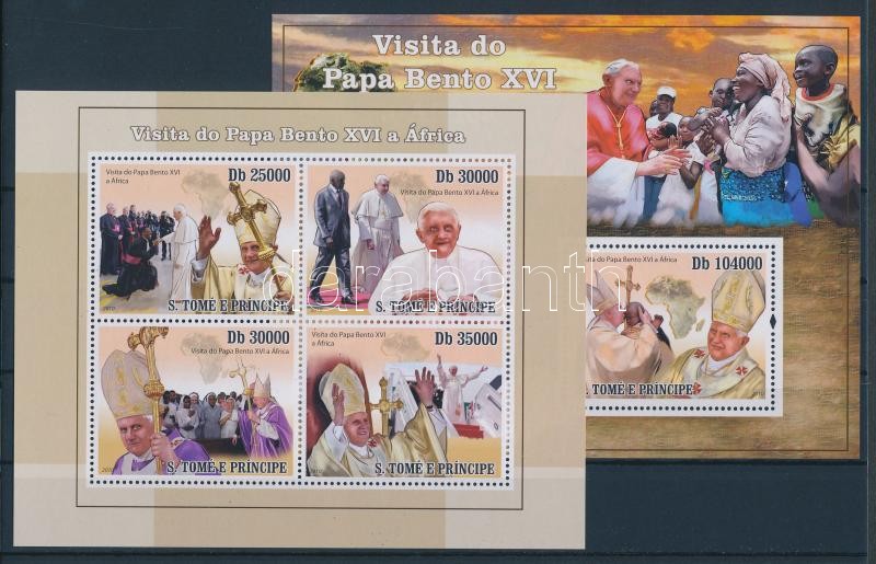 Afrikareise des Papstes Benedikt XVI. Kleinbogen + Block, XVI. Benedek pápa afrikai utazása kisív + blokk, African visit of Pope Benedict XVI minisheet + block