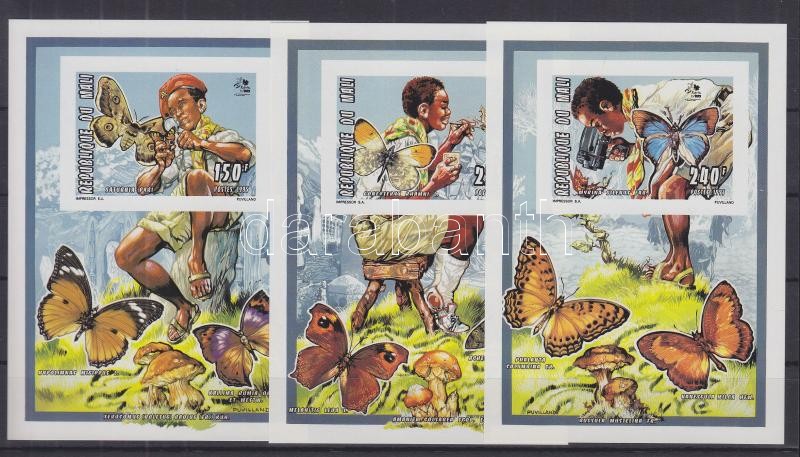 Scouting: Butterflies and mushrooms 3 stamps in blockform, Cserkészet: Lepkék és gombák 3 bélyeg blokkformában, Weltpfadfindertreffen: Schmetterlinge und Pilze 3 Marken in Blockform