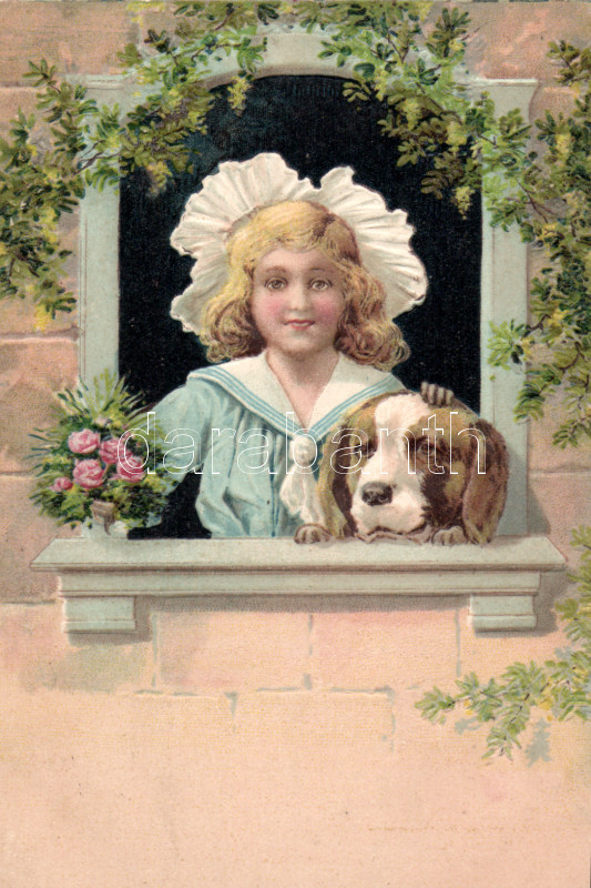 Girl, dog Emb. litho, Lány kutyával, Emb. litho