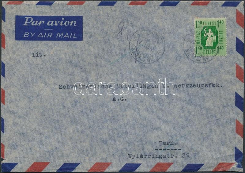 Airmail cover to Switzerland, Forint- fillér 1,40Ft légi levélen Svájcba