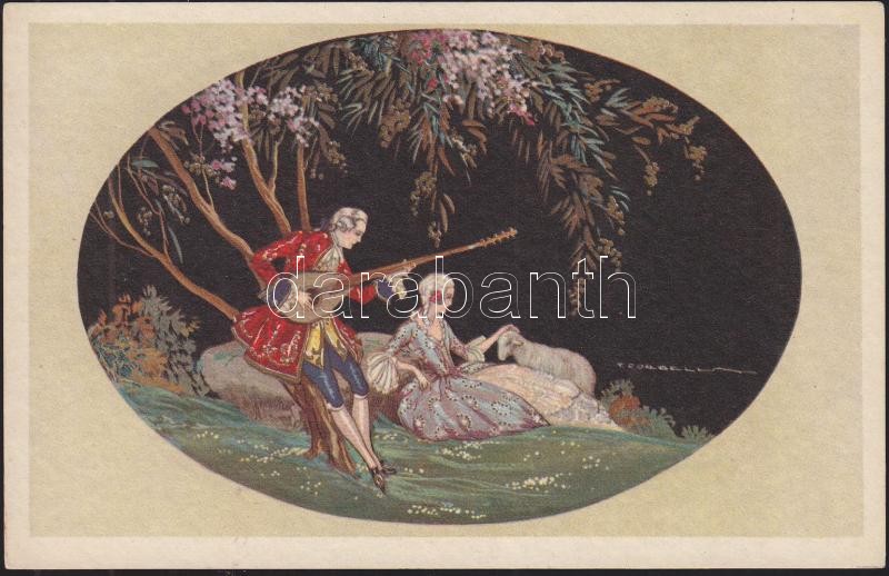 Italian art postcard, Baroque couple, Degami 1122. s: T. Corbella, Olasz művészlap, barokk pár, Degami 1122. s: T. Corbella