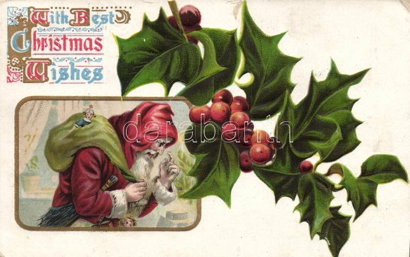 Christmas, Santa litho, Karácsonyi üdvözlőlap, Télapó