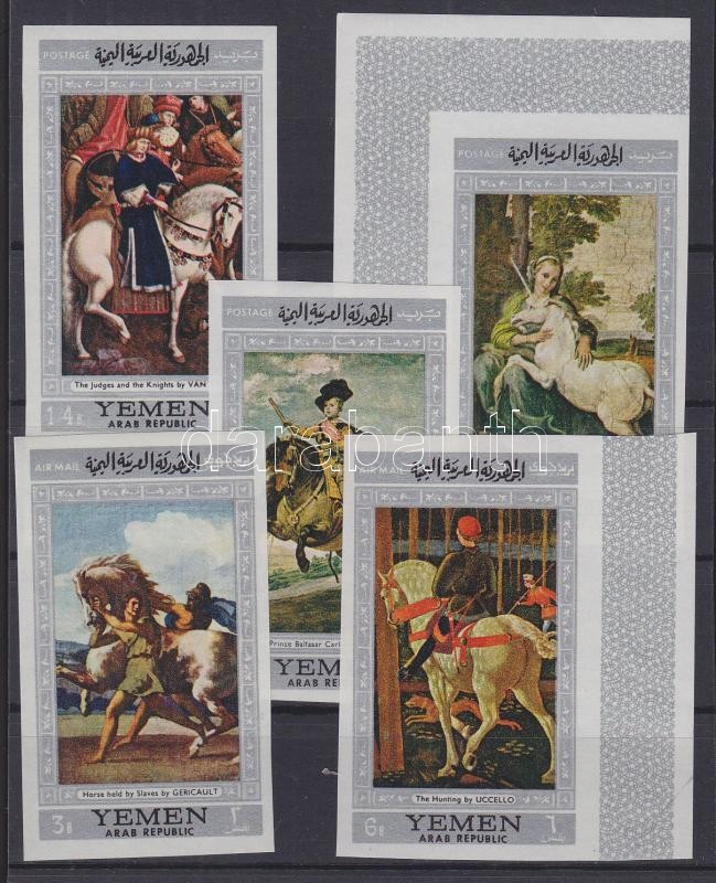 Horse paintings (II) imperforated set, with margin and corner stamps, Lovas festmények (II.) vágott sor, közte ívszéli és ívsarki bélyegek, Pferdegemälde (II) ungezähnter Satz, Marken mit Rand darin