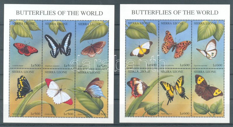 Lepkék kisívsor, Butterflies minisheet set, Schmetterlinge Kleinbogensatz