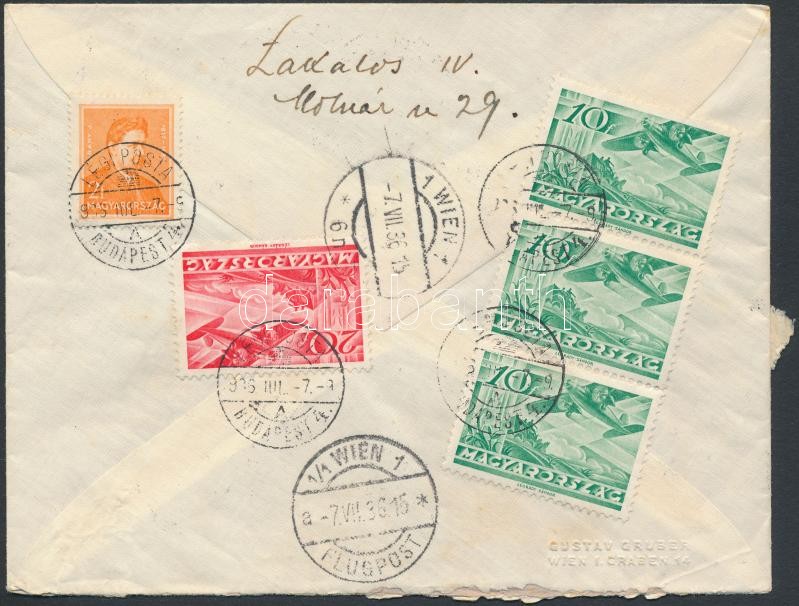 Légi levél Bécsbe, Airmail cover to Vienna