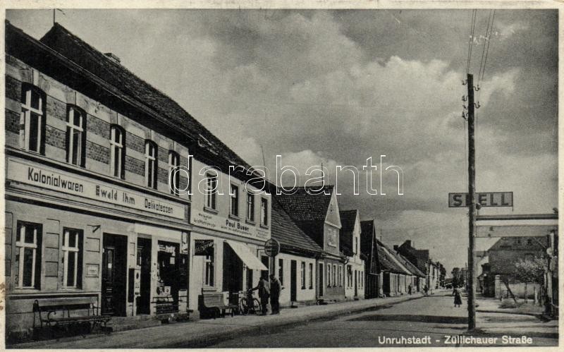 Kargowa, Unruhstadt; Zülichauer Strasse / street, shop of Ewald Ihm