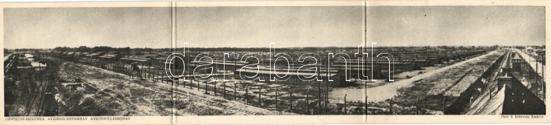 Oswiecim-Brzezinka, Auschwitz-Birkenau; town of barracks, concentration camp, three-tile panoramacard