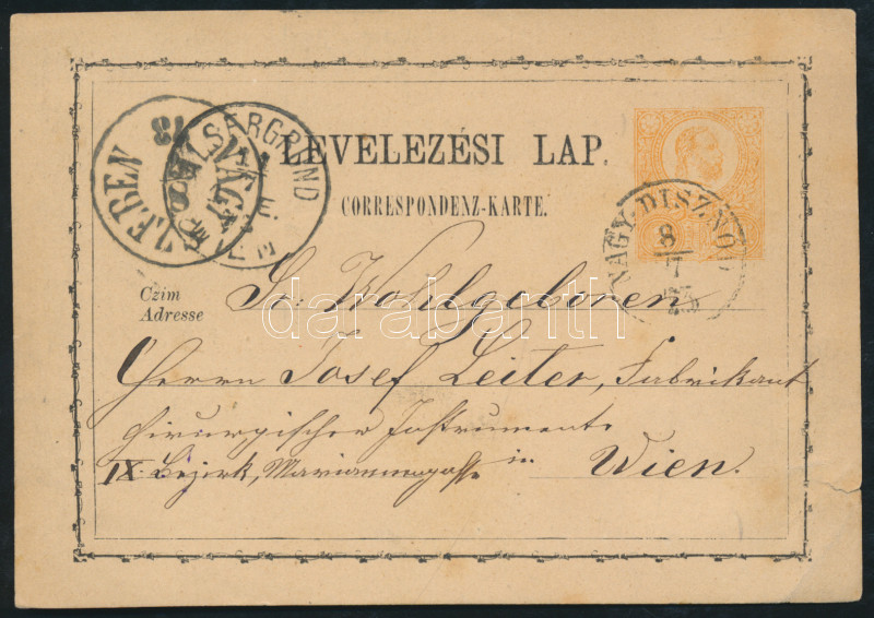 PS-card "NAGY-DISZNÓD" - "NAGY SZEBEN" - "ALSERGRUND WIEN", Díjjegyes levelezőlap "NAGY-DISZNÓD" - "NAGY SZEBEN" - "ALSERGRUND WIEN"