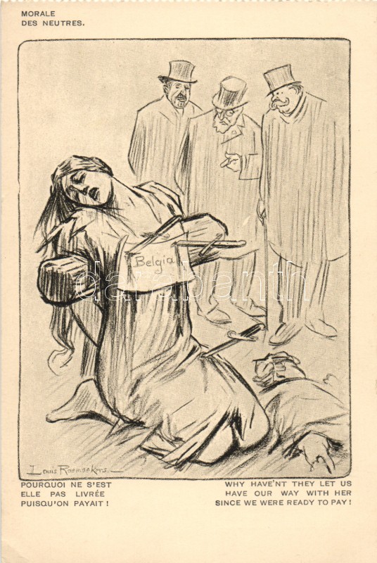Morale des Neutres / Why haven't they let us have our way with her since we were ready to pay; WWI Dutch political satire propaganda s: Raemaekers, Első világháborús holland politikai szatíra propaganda s: Raemaekers