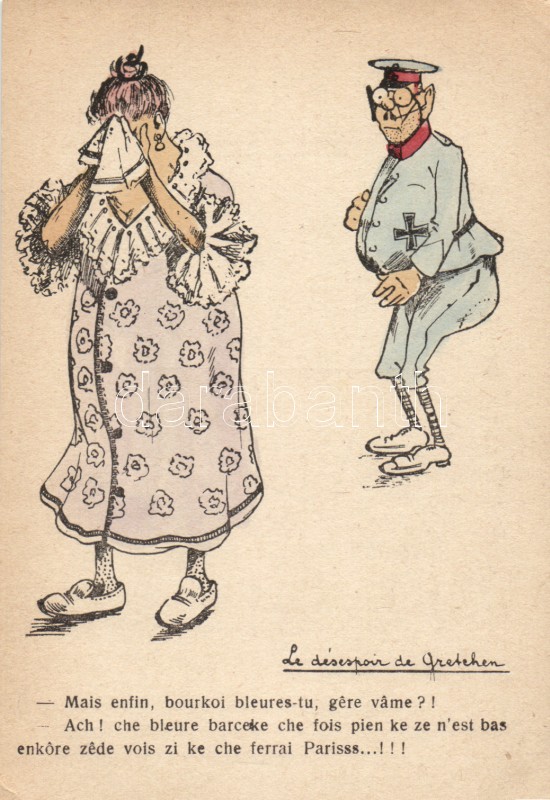 Első világháborús francia katonai humoros lap, pár, Military WWI, french humour, couple