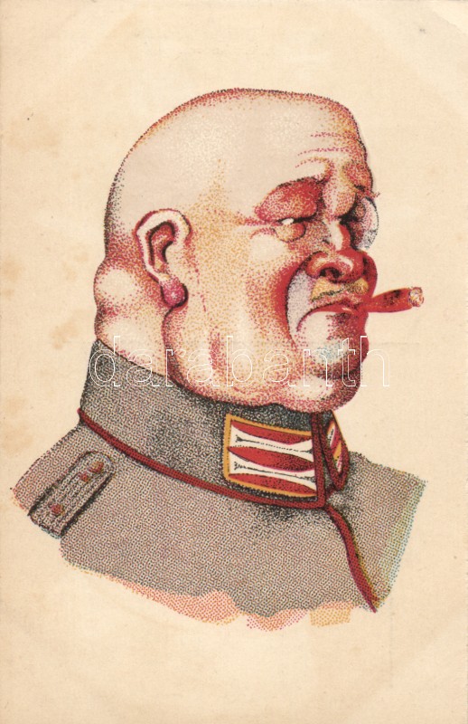 Első világháborús német katonatiszt, karikatúra s: Cauchin, Gueules de Boches / WWI German military officer, caricature s: Cauchin