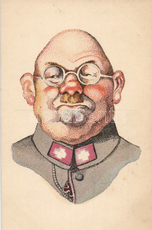 Gueules de Boches / WWI German military officer, caricature s: Cauchin, Első világháborús német katonatiszt, karikatúra, humor s: Cauchin