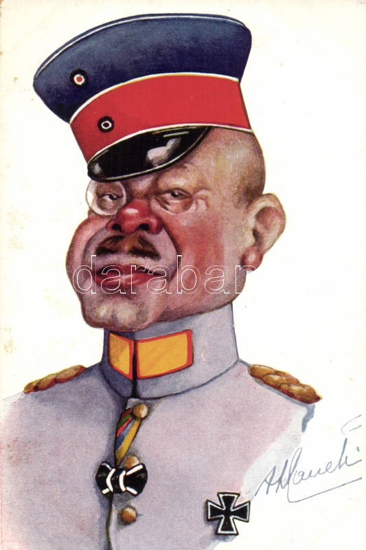 Anti-German propaganda, the type Boche caricature, artist signed, Németellenes propaganda, Boche karikatúra, szignós