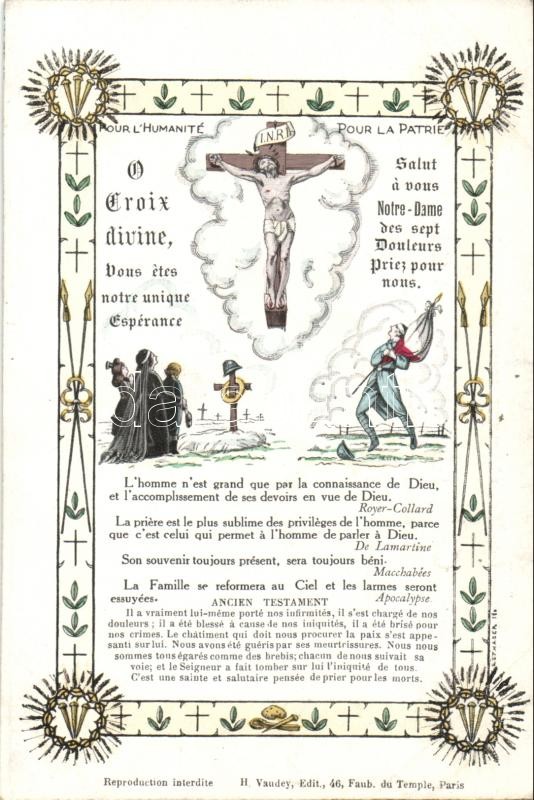 Divine Cross you are our only confidence; WWI French peace propaganda, crucified Jesus Christ, nuns, Első világháborús francia béke propaganda, keresztre feszített Jézus Krisztus, apácák