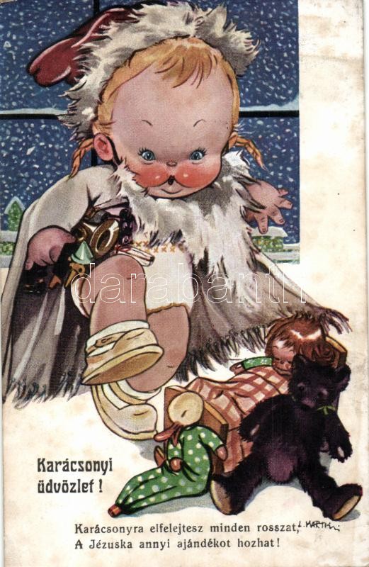 Christmas, baby, toys, In. Graf. N. Moneta 4950/9. s: L. Martini, Karácsony, kisbaba, játékok, In. Graf. N. Moneta 4950/9. s: L. Martini