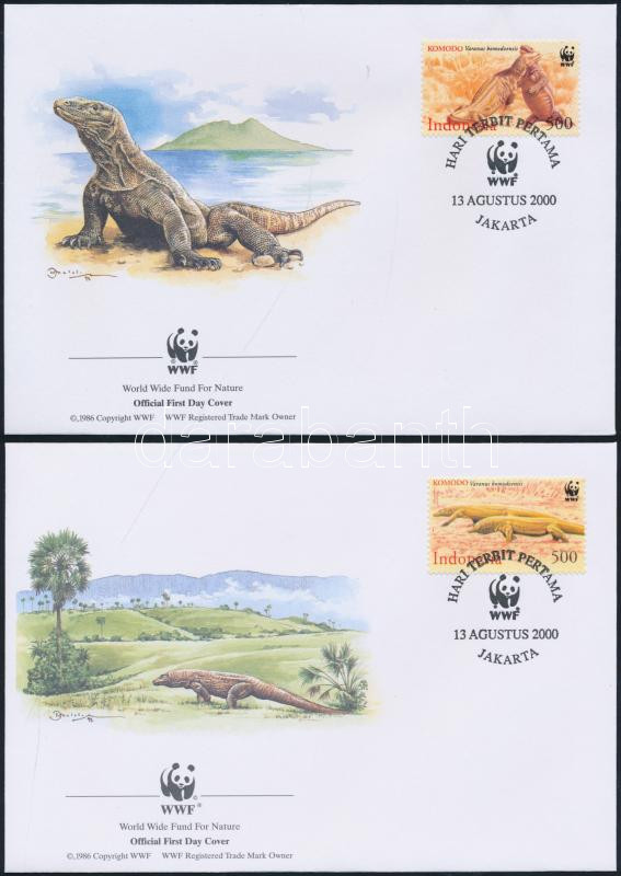 WWF Komodói sárkány sor 4 FDC-n, WWF Varanus komodoensis set on 4 FDC