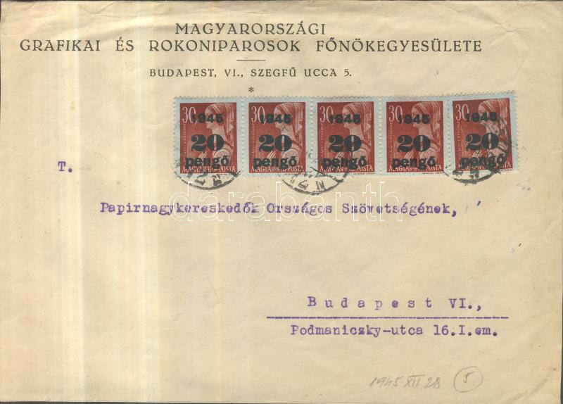 Inflation cover, (5. díjszabás) Helyi levél 250gr-ig Kisegítő 5x 20P/30f bérmentesítéssel