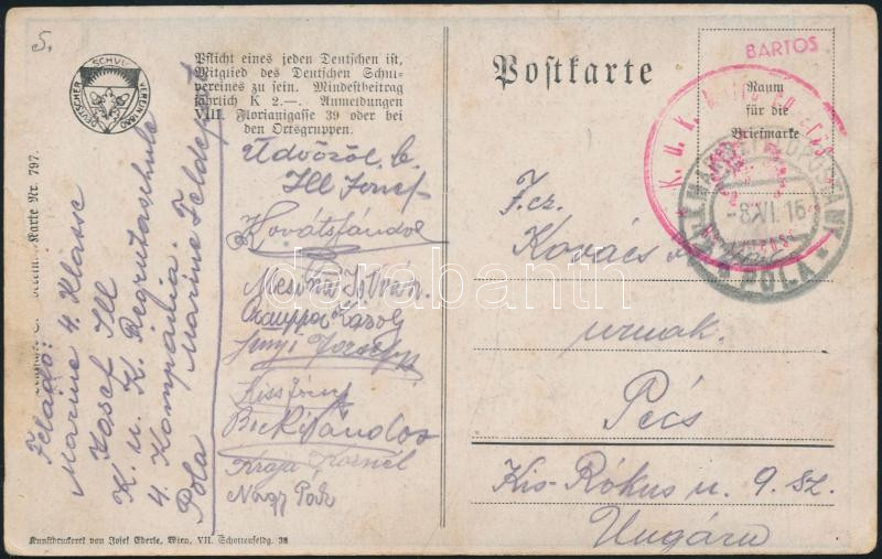 Postcard "K.U.K Matrosenkorps Rekrutenschule" + "MFP POLA" - Pécs, Képeslap "K.U.K Matrosenkorps Rekrutenschule" + "MFP POLA" - Pécs