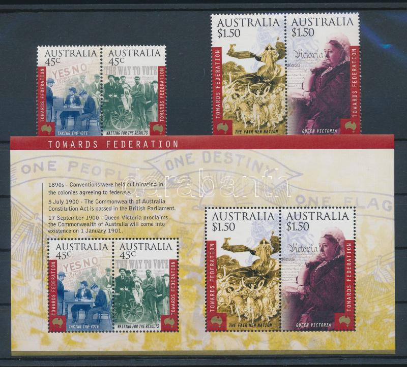 100th anniversary of the independence of Australia set pair + block, 100 éves Ausztrália függetlensége sor párokban + blokk