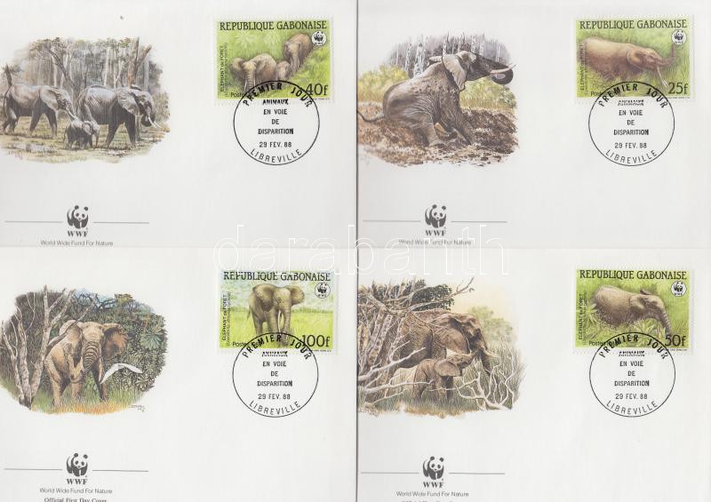 WWF: Elephant set on 4 FDC, WWF: Elefánt sor 4 db FDC-n