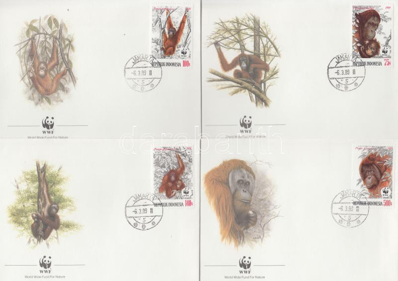 WWF: Orangutan set on 4 FDC, WWF: Orángután sor 4 db FDC-n