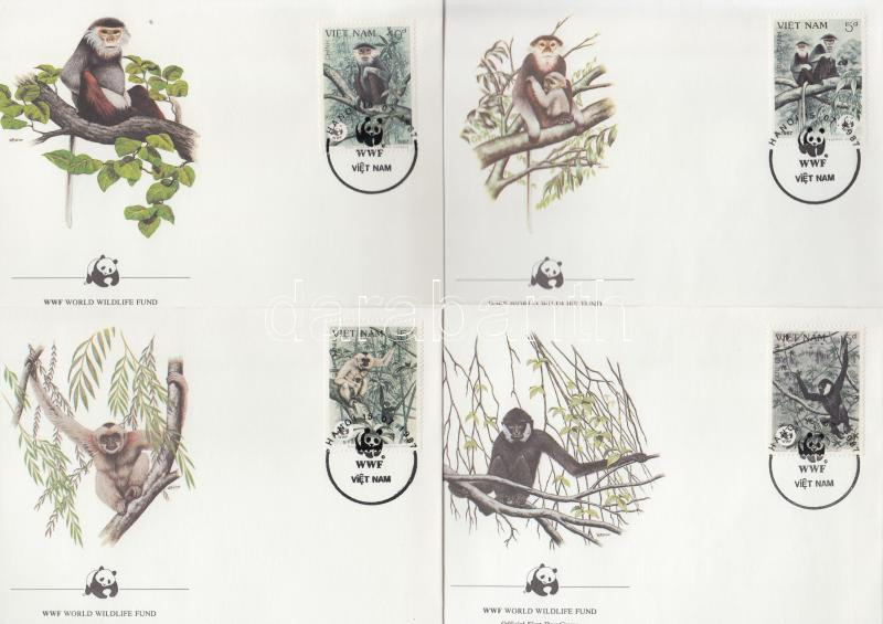 WWF: Monkey set 4 FDC, WWF: Majom sor 4 db FDC-n