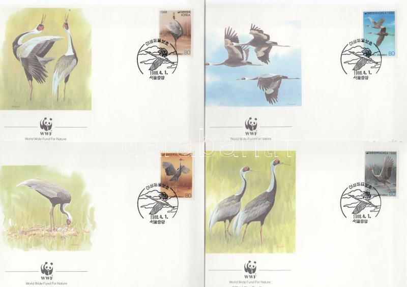 WWF: Crane set on 4 FDC, WWF: Daru sor 4 db FDC-n