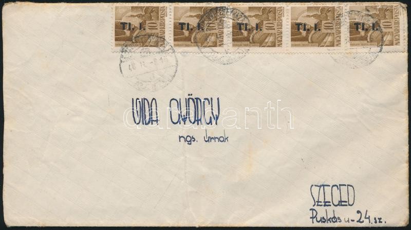 (7. díjszabás) Távolsági levél 5x Betűs Tl.I./10f bérmentesítéssel, 1946 Inflation cover