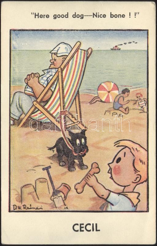 Tengerpart, humor, kutya s: D. W. Radnai, Humour, dog, beach s: D. W. Radnai