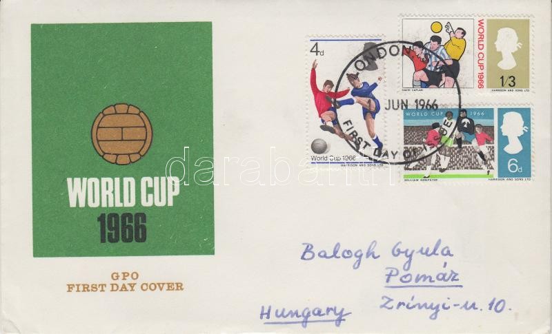 Football Világbajnokság, Anglia futott FDC-n, 1966 Football World Cup on FDC