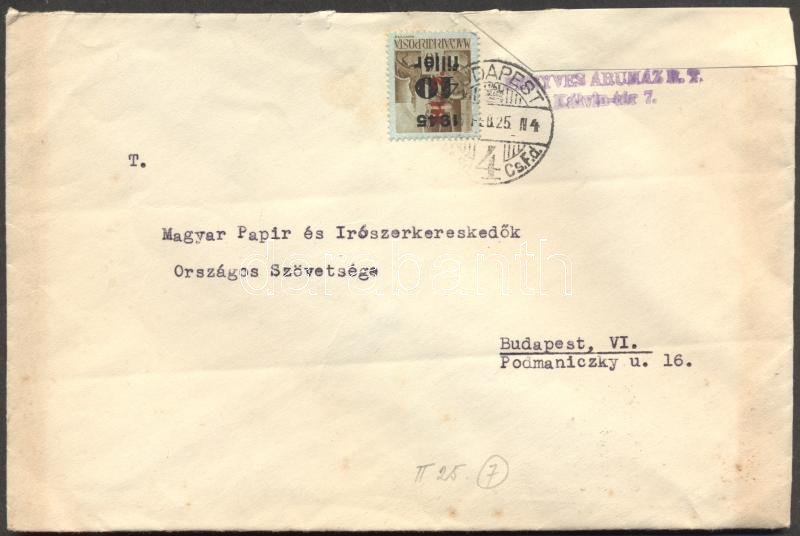 Inflation cover, (7. díjszabás) helyi levél Hl.2./40f bérmentesítéssel